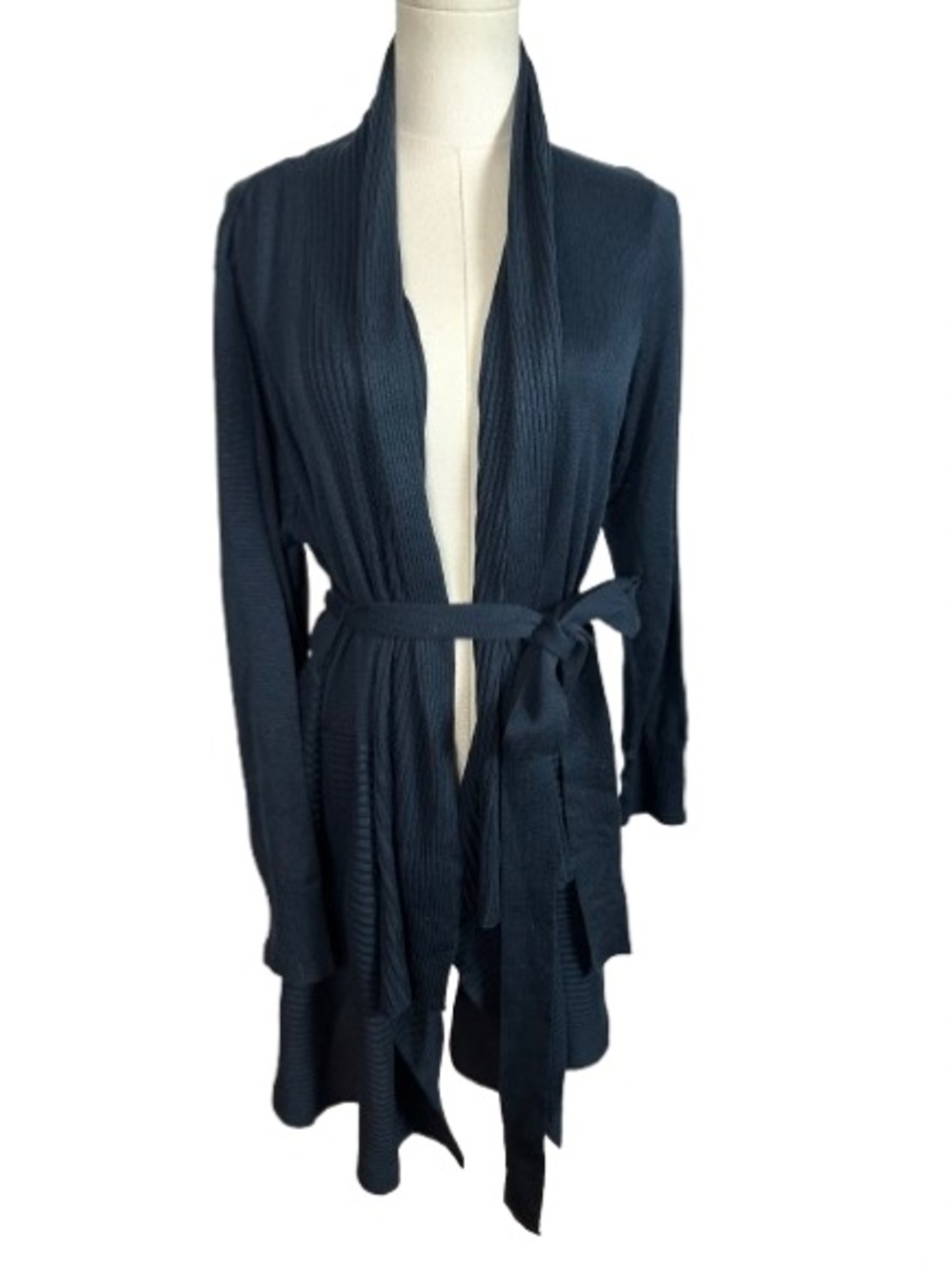Open Front Belted Navy Cardigan Sweater